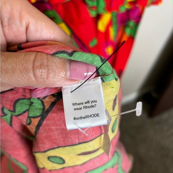 New RHODE Red Floral Print Tiered Midi Dress *FLAW* zipper needs replacing - Picture 12 of 13